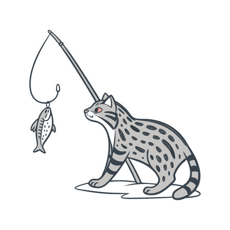Fishing Cat on White Background Highlighting Their Playfulnessのイラスト素材