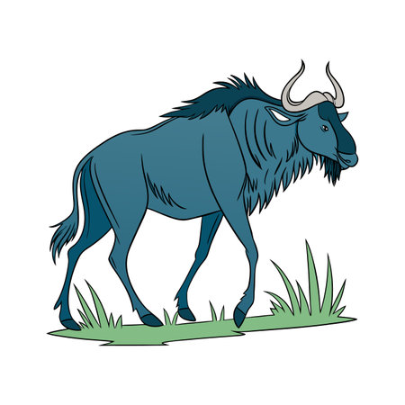 Blue Wildebeest on White Backgroundのイラスト素材
