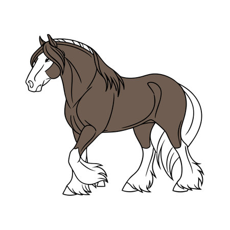 Stunning Shire Horse Realistic Color Illustration with Outlineのイラスト素材