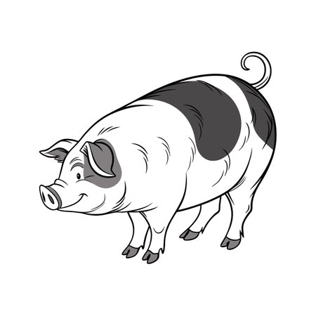 Charming Yorkshire Pig Realistic Color Illustrationのイラスト素材