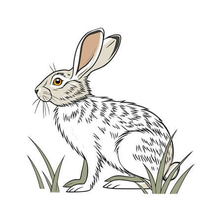 Engaging Rabbit Realistic Color Illustration on Whiteのイラスト素材