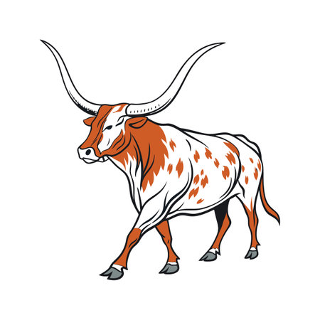 Vibrant Texas Longhorn Realistic Illustration Artのイラスト素材