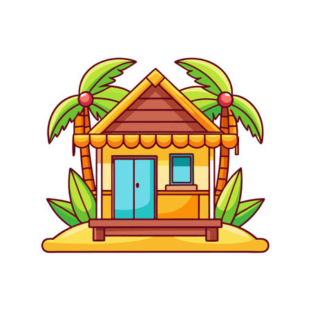 Illustration of Classic Beach Hut with Roofのイラスト素材