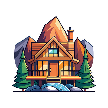Elegant Mountain Lodge with Large Deckのイラスト素材