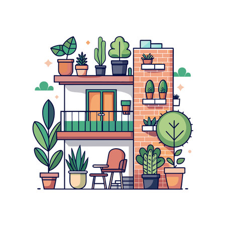 Illustration of Compact Apartment with Gardenのイラスト素材