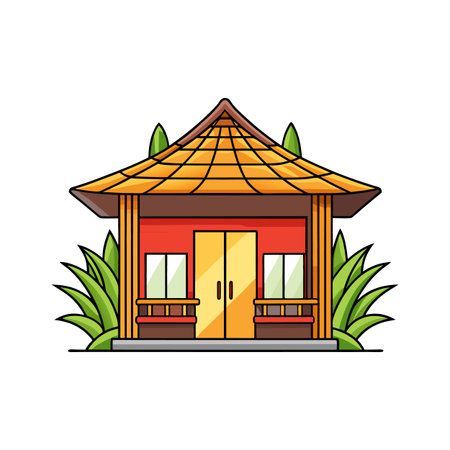 Peaceful Japanese Zen House with Bamboo Doorsのイラスト素材