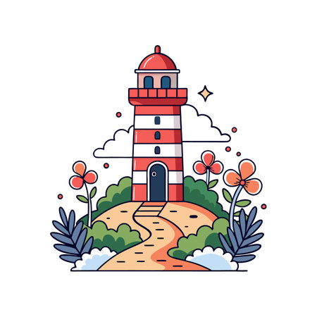 Stylish Lighthouse with Garden Pathのイラスト素材