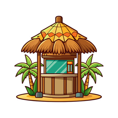 Elegant Tiki Hut with Thatch Roofのイラスト素材