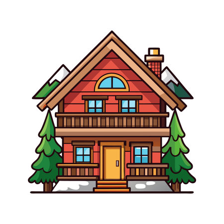 Unique Swiss Chalet with Window Shuttersのイラスト素材