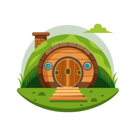 Illustration of Hobbit House on Hillのイラスト素材