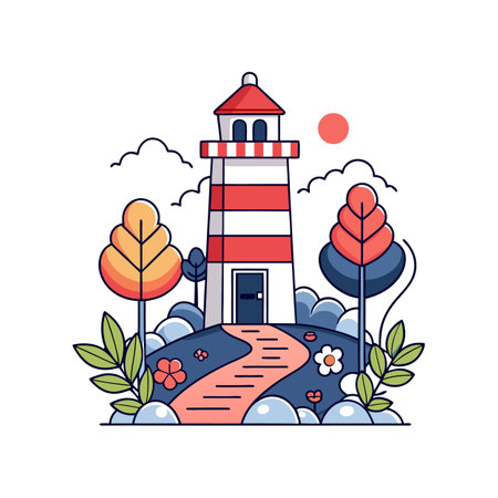 Elegant Lighthouse with Garden Pathのイラスト素材