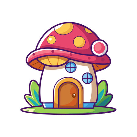 Charming Mushroom House with Wooden Doorのイラスト素材