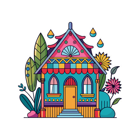 Bohemian House Design with Colorful Wallsのイラスト素材
