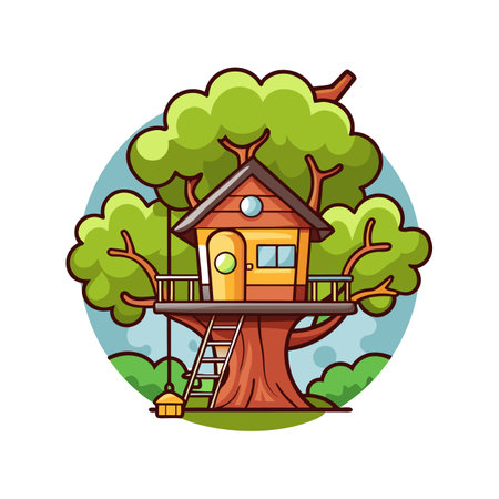 Cartoon Treehouse with Rope Ladderのイラスト素材