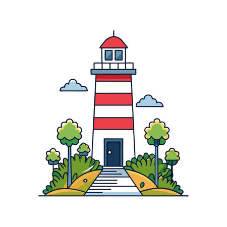 Elegant Lighthouse with Garden Pathのイラスト素材