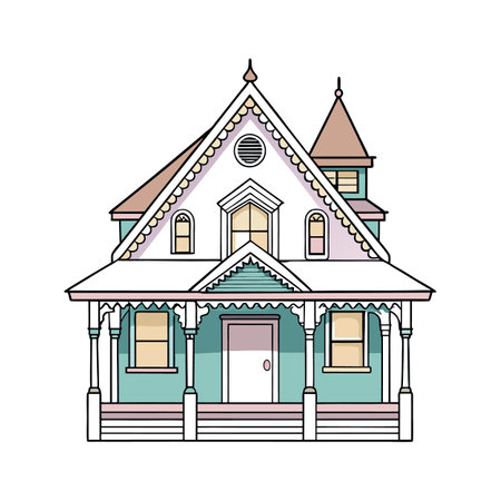Unique Victorian House with Lace Trimのイラスト素材