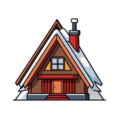 Elegant Ski Chalet with Snowy Roof Designのイラスト素材