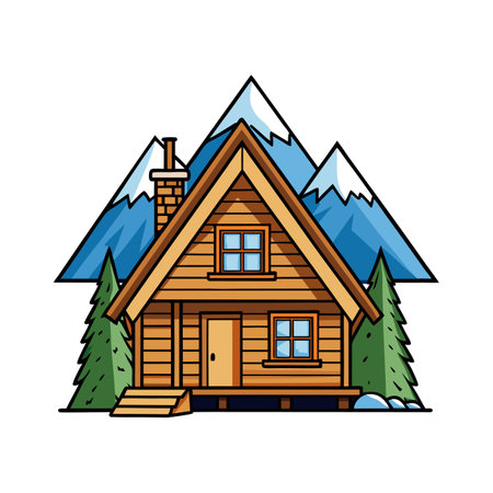 Cozy Wooden Chalet in the Mountainsのイラスト素材