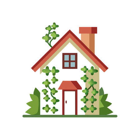 Stylish Residence with Decorative Ivy Growthのイラスト素材