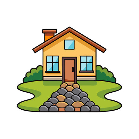 Elegant House with Scenic Pebbled Pathwayのイラスト素材