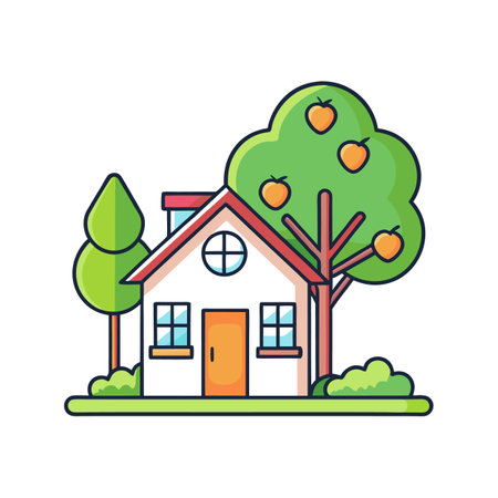 Cozy House With Fruit Tree in its Yardのイラスト素材