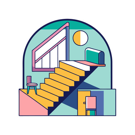 Elegant Bedroom Featuring Artistic Staircase Designのイラスト素材