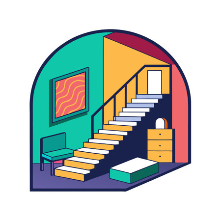 Chic Bedroom Design with Floating Staircase Decorのイラスト素材