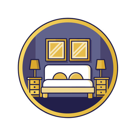 Chic Bedroom Featuring Gold Framed Wall Artのイラスト素材