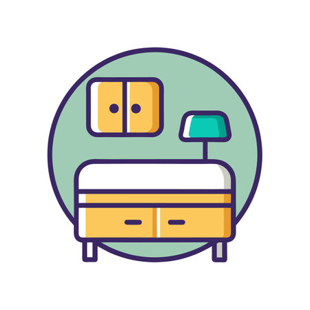 Modern Bedroom Featuring Floating Bedside Tableのイラスト素材