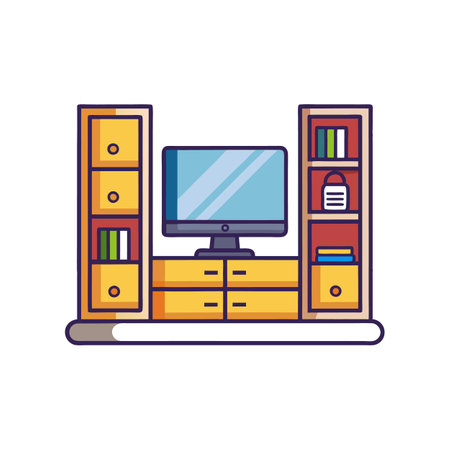 Stylish Bedroom with Modern Built-In TV Unitのイラスト素材