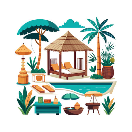 Unique Icons for Tropical Resort Interior Stylesのイラスト素材