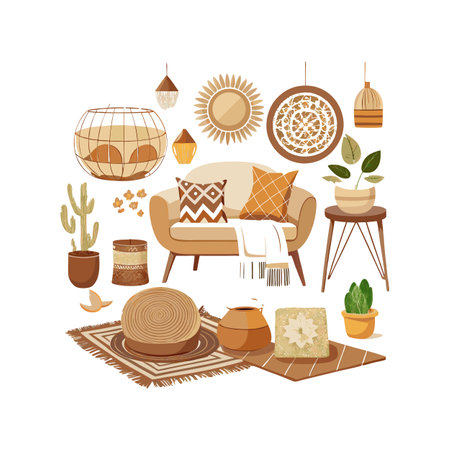 Quality Icons Collection for Boho Chic Interiorのイラスト素材