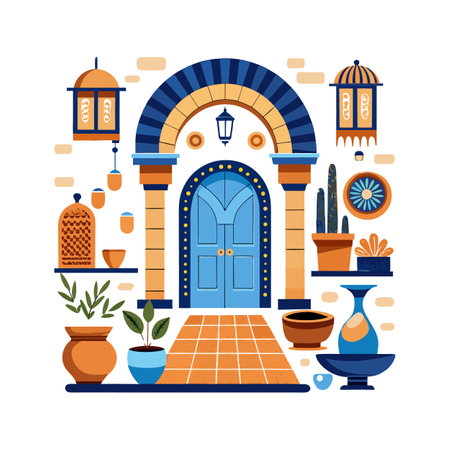 Stylish Icons for Mediterranean Villa Interiorsのイラスト素材