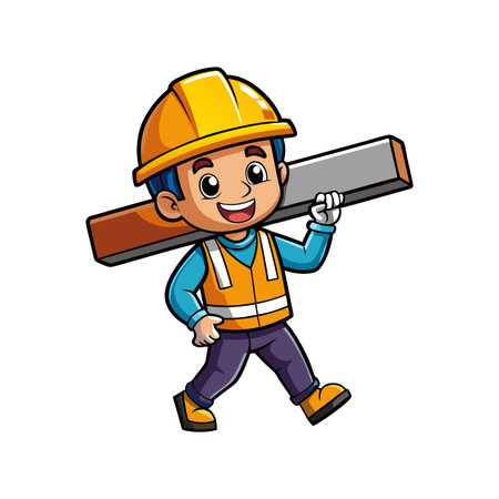 Dedicated Employee with Steel Beam on Siteのイラスト素材