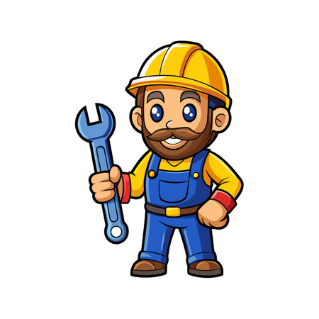 Employee Demonstrating Wrench Use on Job Siteのイラスト素材