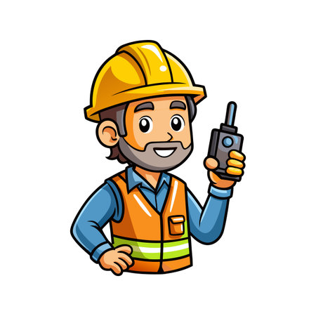 Worker Engaging with Walkie Talkie for Communicationのイラスト素材