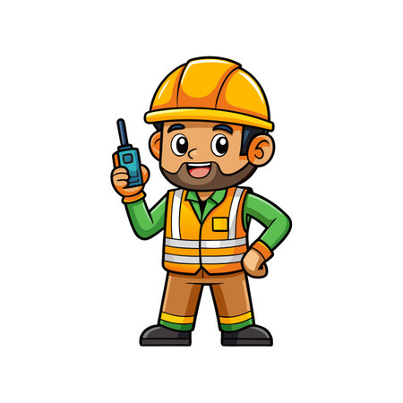 Hardworking Worker Using Walkie Talkie for Projectsのイラスト素材