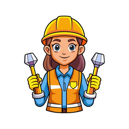 Worker Cartoon Holding a Set of Plumb Bobsのイラスト素材