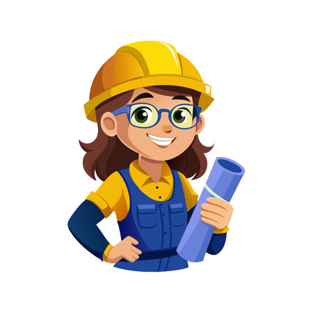 Worker Holding Blueprints Cartoon Designのイラスト素材
