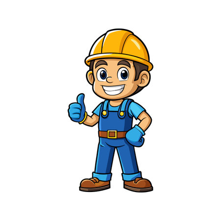 Unique Cartoon of Worker Giving Thumbs Upのイラスト素材