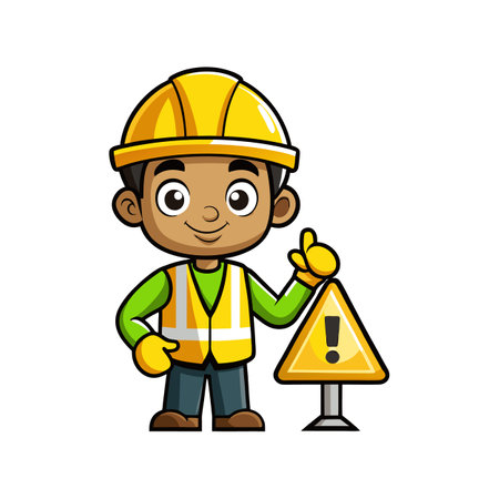 Employee Actively Showing Caution Sign at Job Siteのイラスト素材