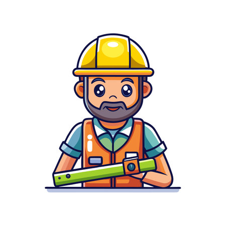 Cartoon of Worker with Leveling Toolのイラスト素材
