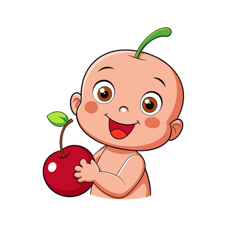 Cute Cherry Baby Cartoon Illustration, Smiling and Happyのイラスト素材