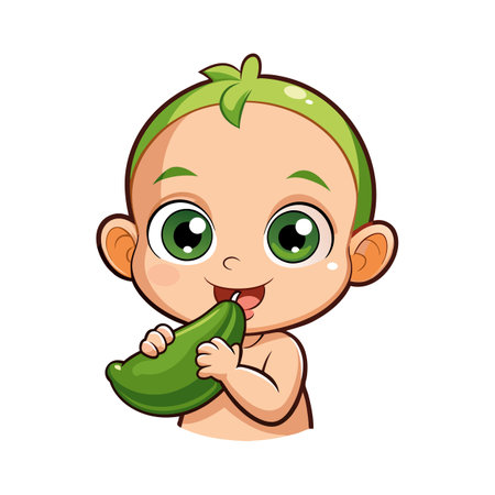 Cartoon Baby Eating Cucumber Isolated on White Backgroundのイラスト素材
