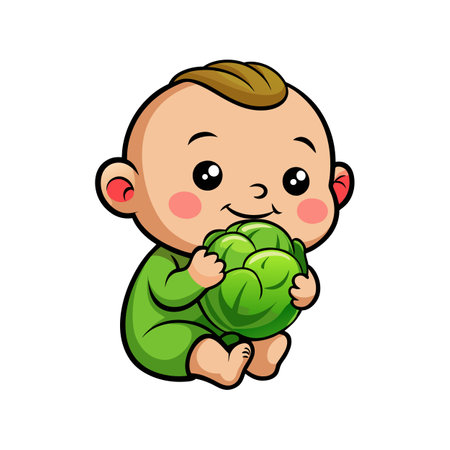 Cartoon Baby with Cabbage, Vector Illustration for Kidsのイラスト素材