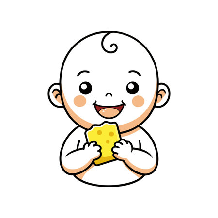 Happy Baby Cartoon Eating Cheese Graphic Illustrationのイラスト素材