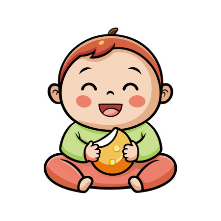Cute Baby Cartoon Smiling Holding a Baby Teetherのイラスト素材