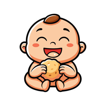 Cartoon Baby Eating Cookie Smiling Illustration Character Artのイラスト素材