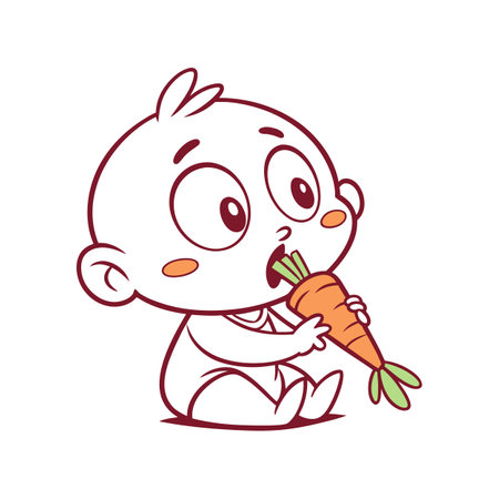 Cute baby eating carrot cartoon vector illustrationのイラスト素材