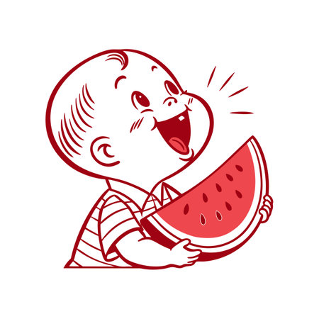 Happy Baby with Watermelon Slice Retro Style Illustrationのイラスト素材